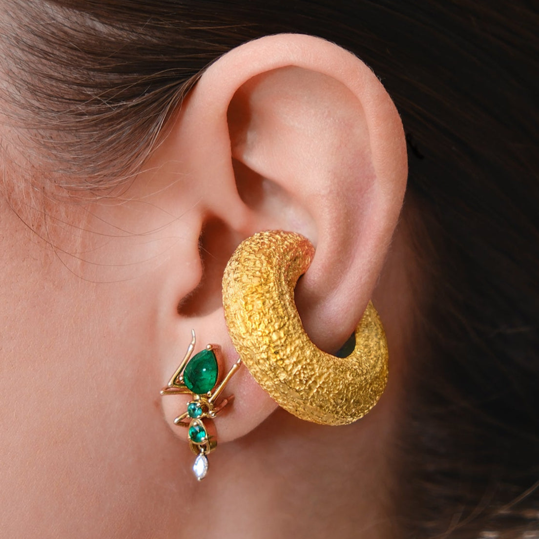 Beatrice Mini Textured Ear Cuff Yellow Gold