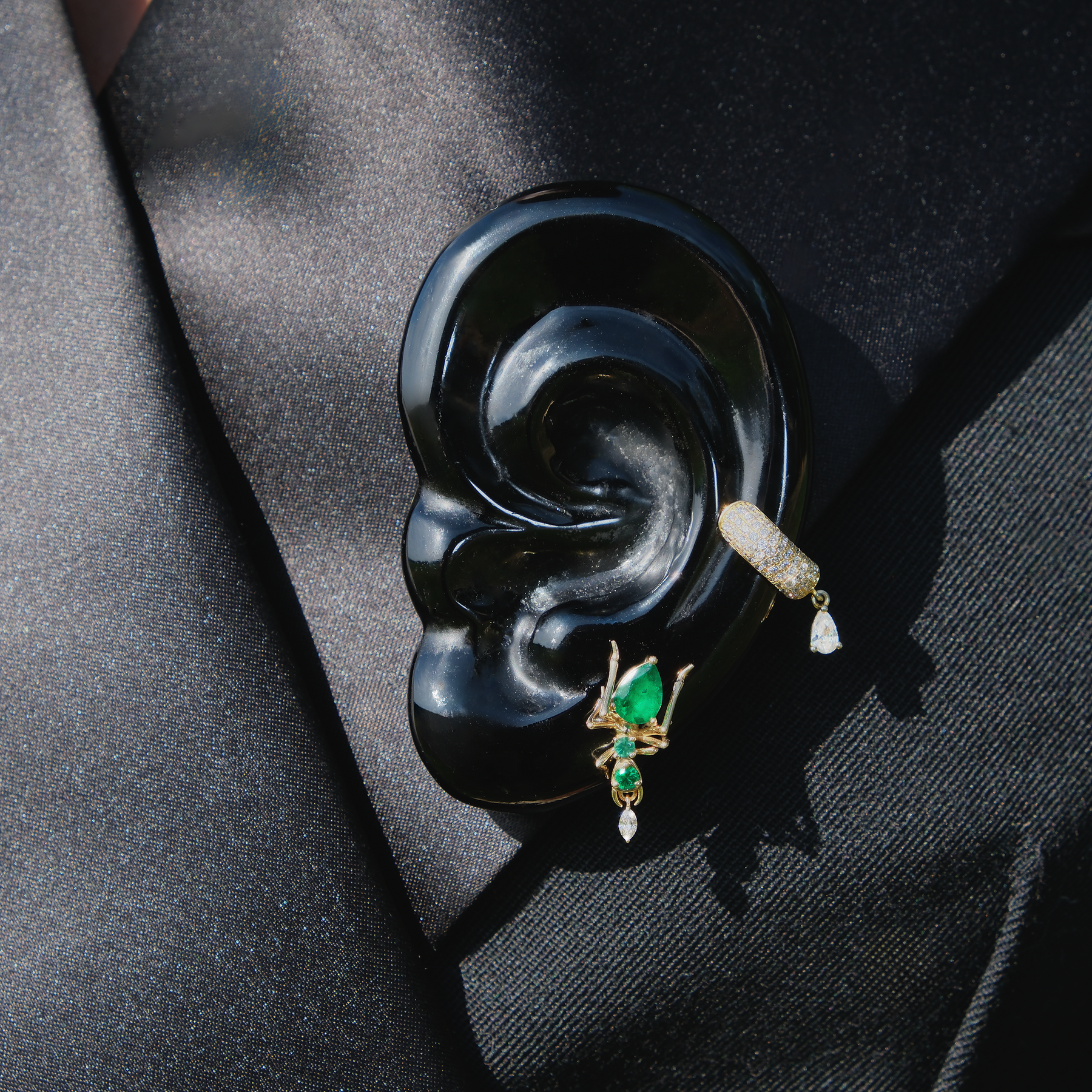 Black Obsidian Ear Brooch