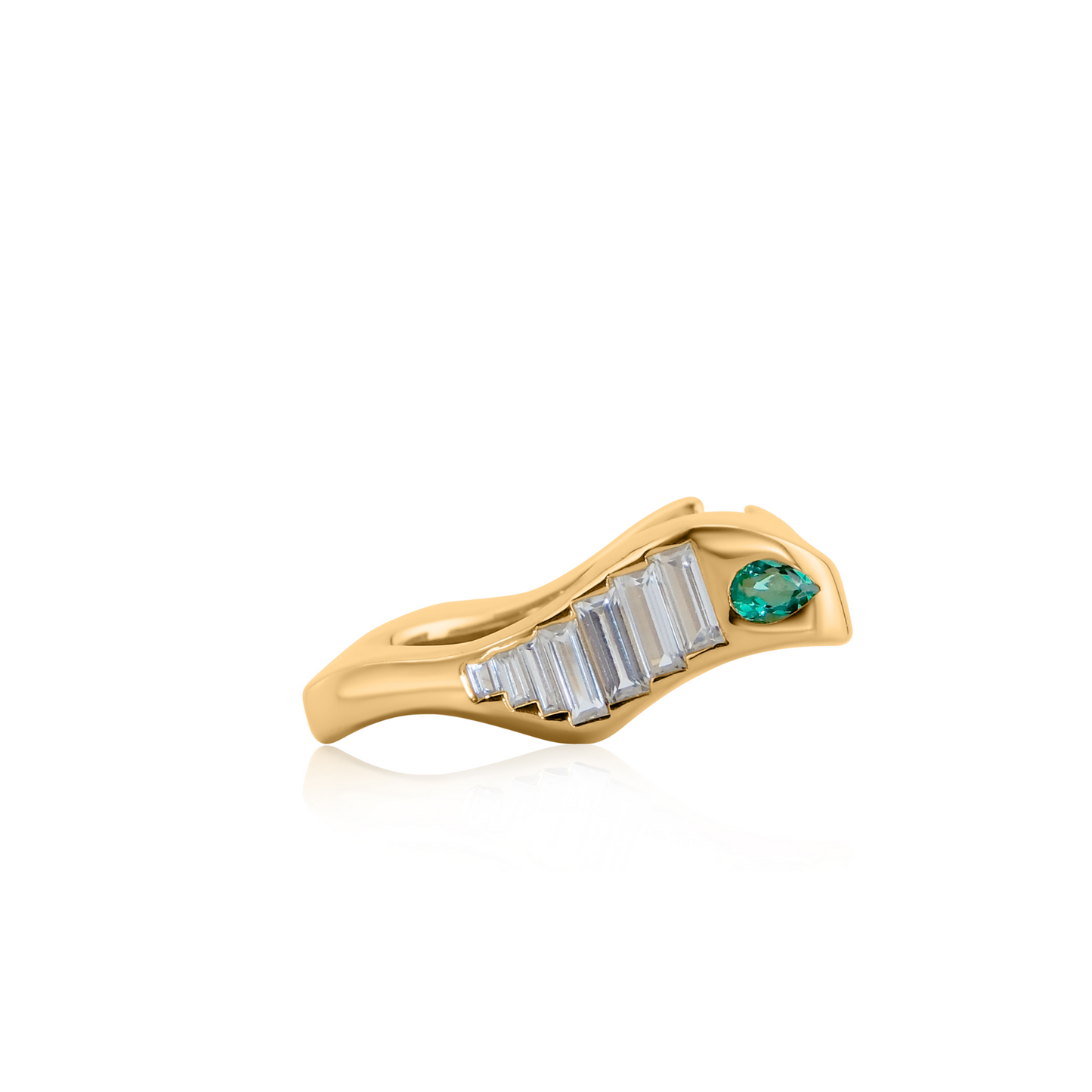 Mobi Ear Cuff Convertible Ring Yellow Gold and Green Emerald
