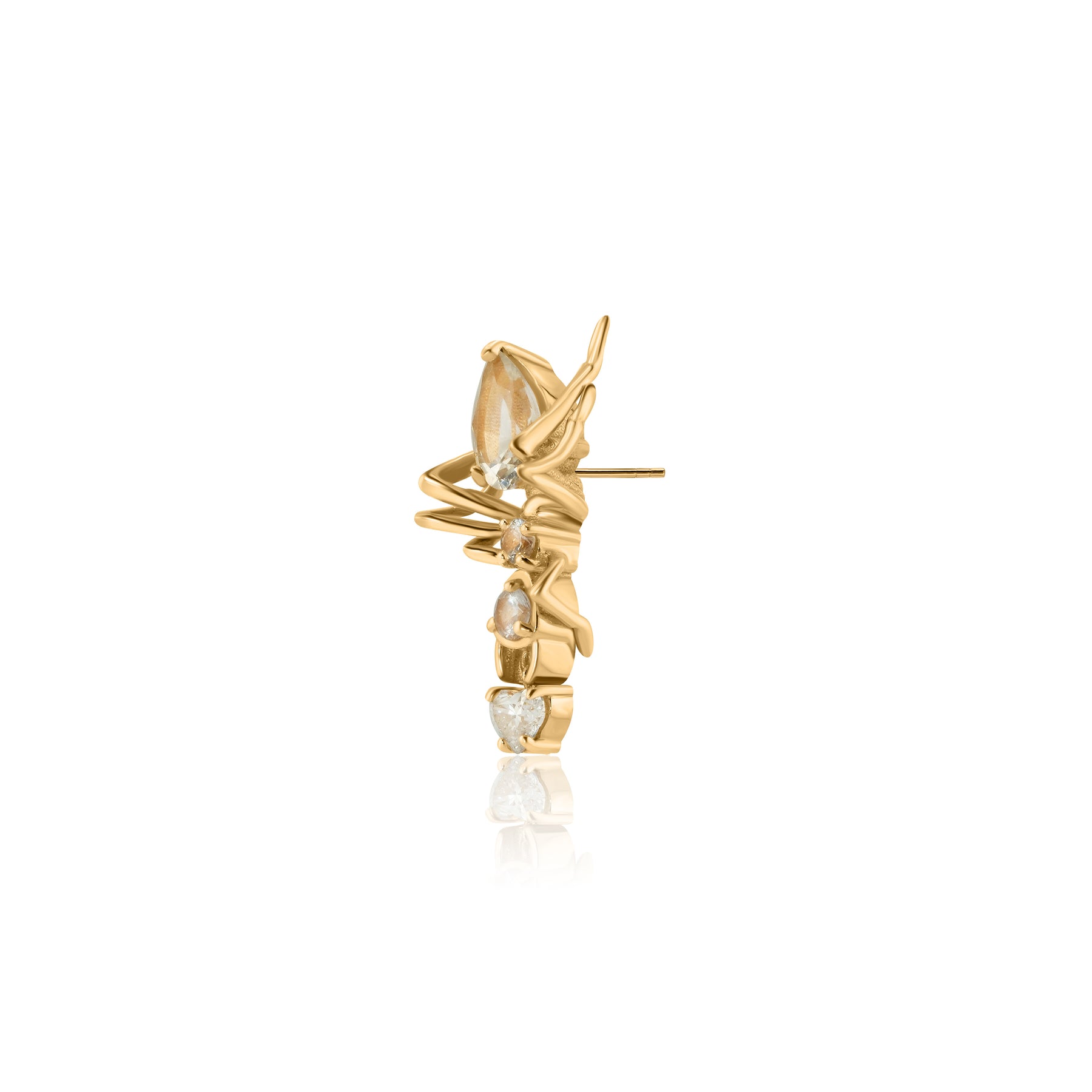 Kokoro Stud Earring Yellow Gold with White Sapphires and Heart Diamond