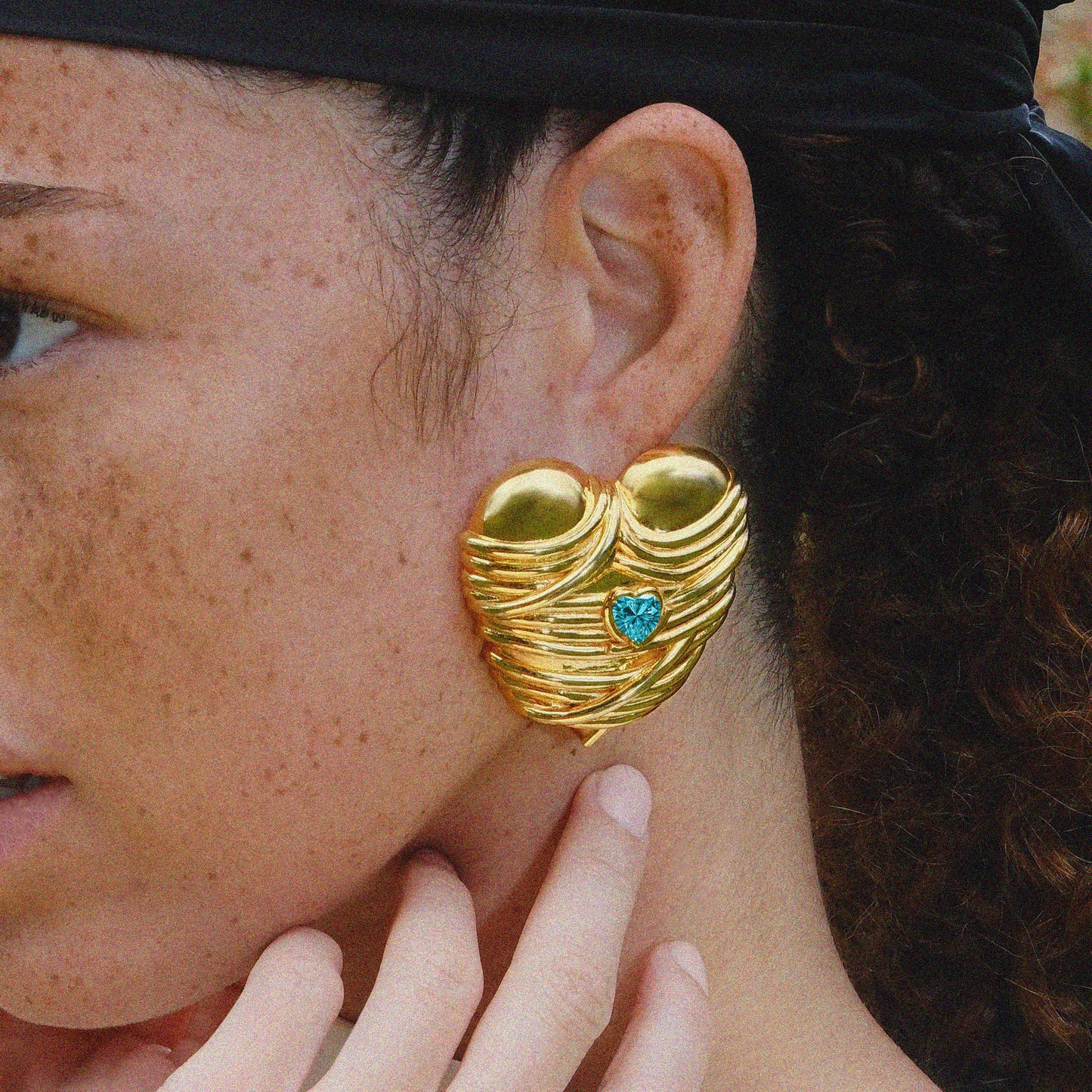 Pasta Love Earring in Yellow Gold with Blue Topaz