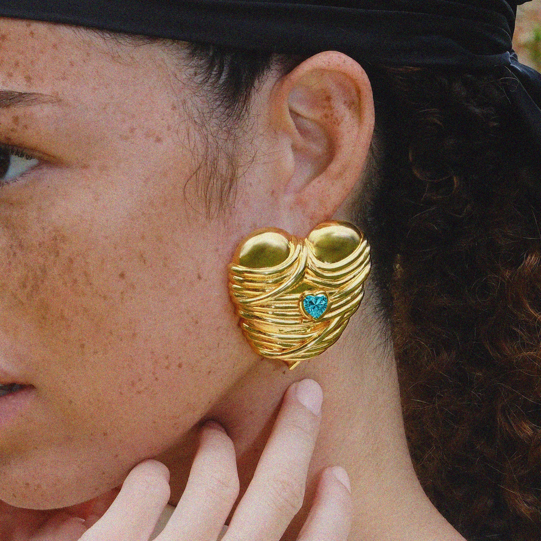 Pasta Love Earring in Yellow Gold with Blue Topaz