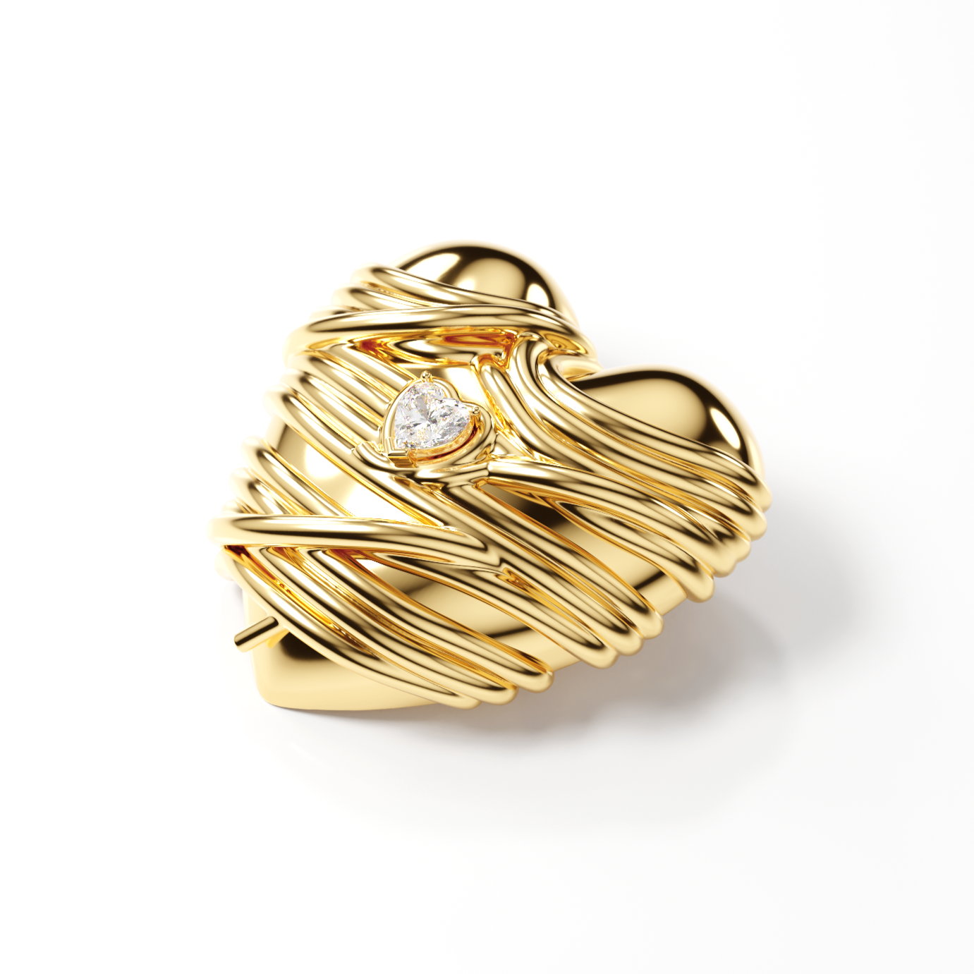 Large Heart Pasta Earring Yellow Gold White Diamond Cocoerow Fine Jewelry