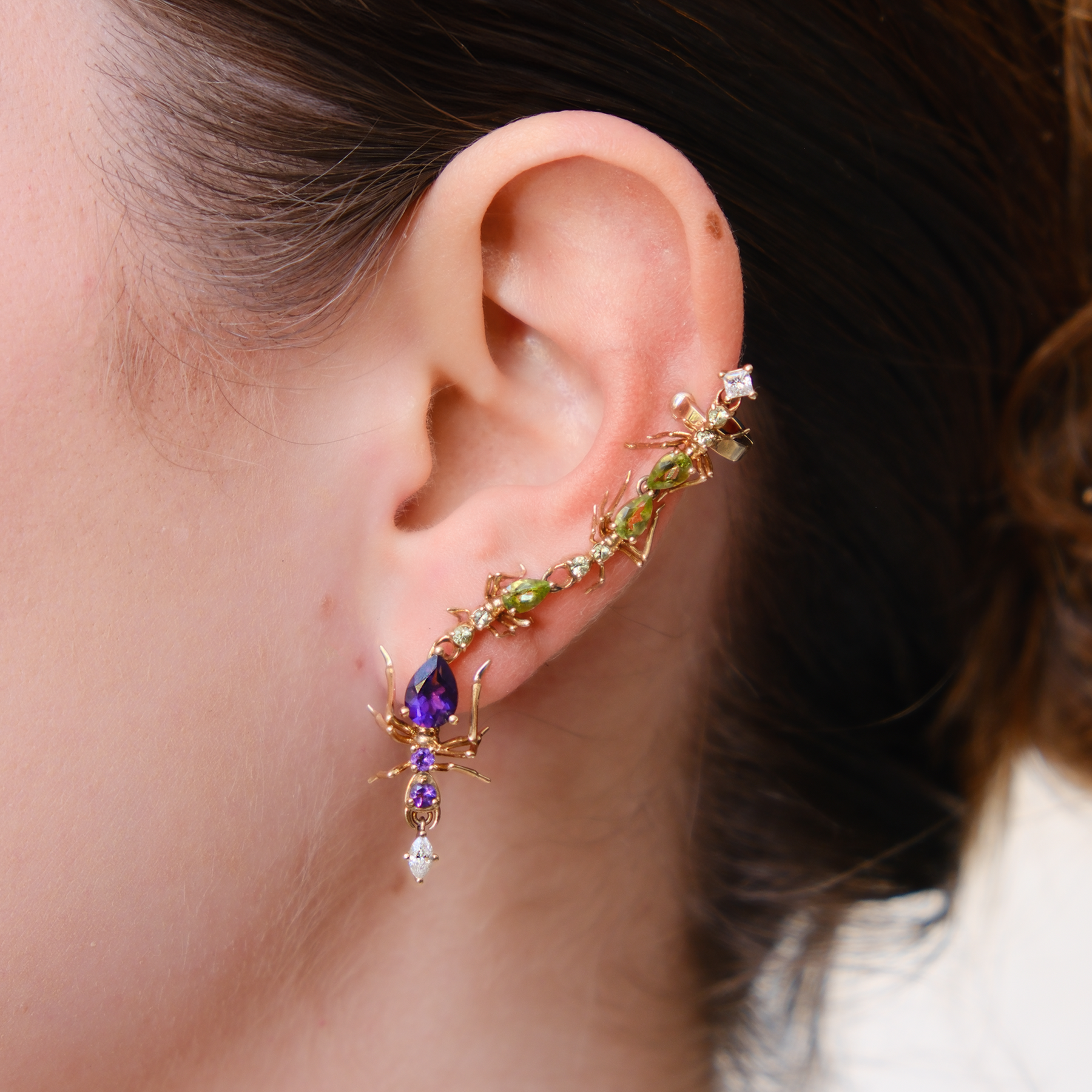 Olofin Earring Yellow Gold with Amethyst and Peridots