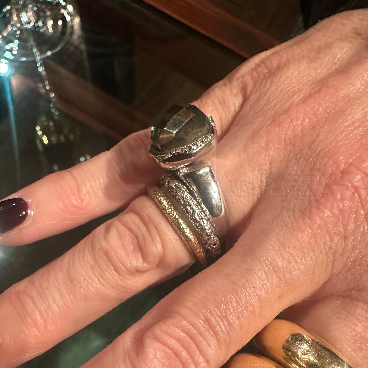 Nira Ring Thin Silver with Diamonds