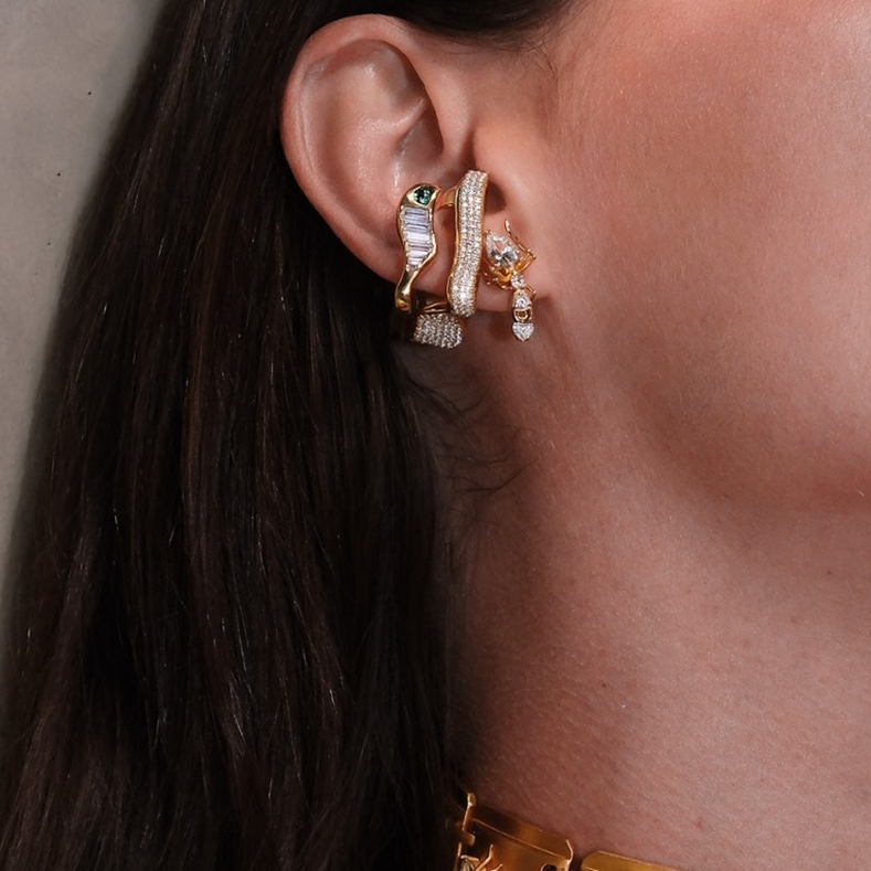 Cocoerow Bobbi Ear Cuff Kokoro Collection 14K Yellow Gold White Sapphire Diamond Stud Sculptural Fine Jewelry