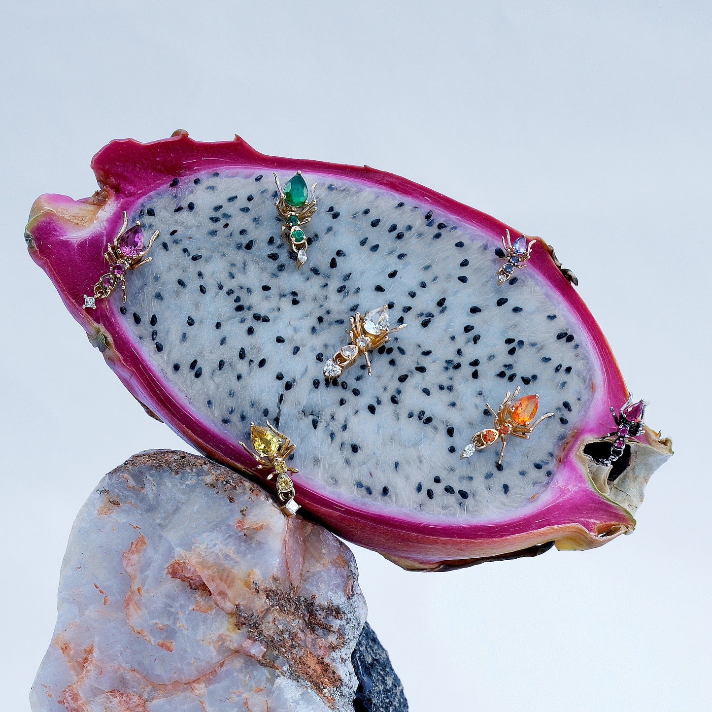 Cocoerow Kokoro Stud Earring 14K White Gold Ruby Diamond Sculptural Fine Jewelry Concept Campaign