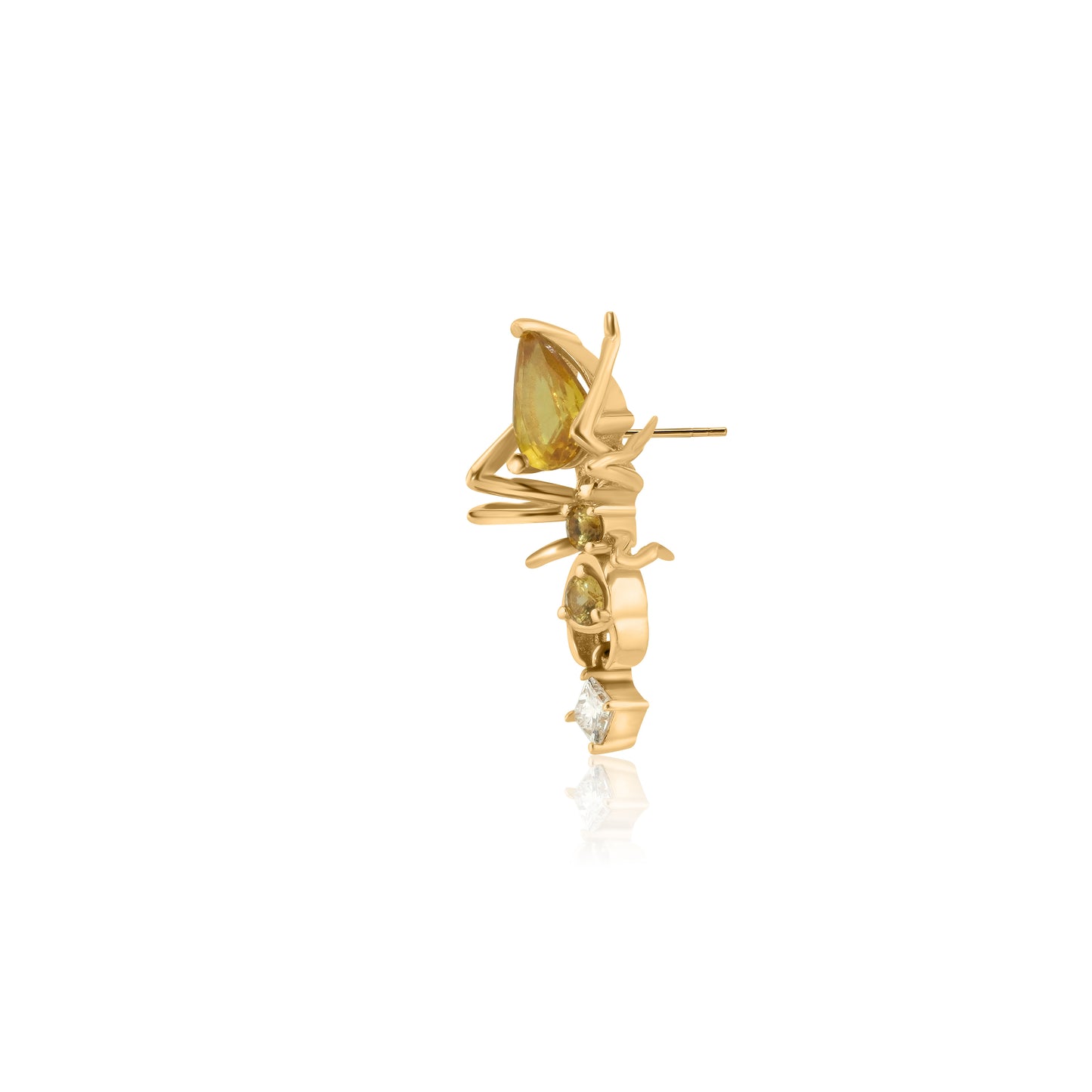 Cocoerow Kokoro Stud Earring 14K Yellow Gold Yellow Sapphire Diamond Sculptural Fine Jewelry Detail View