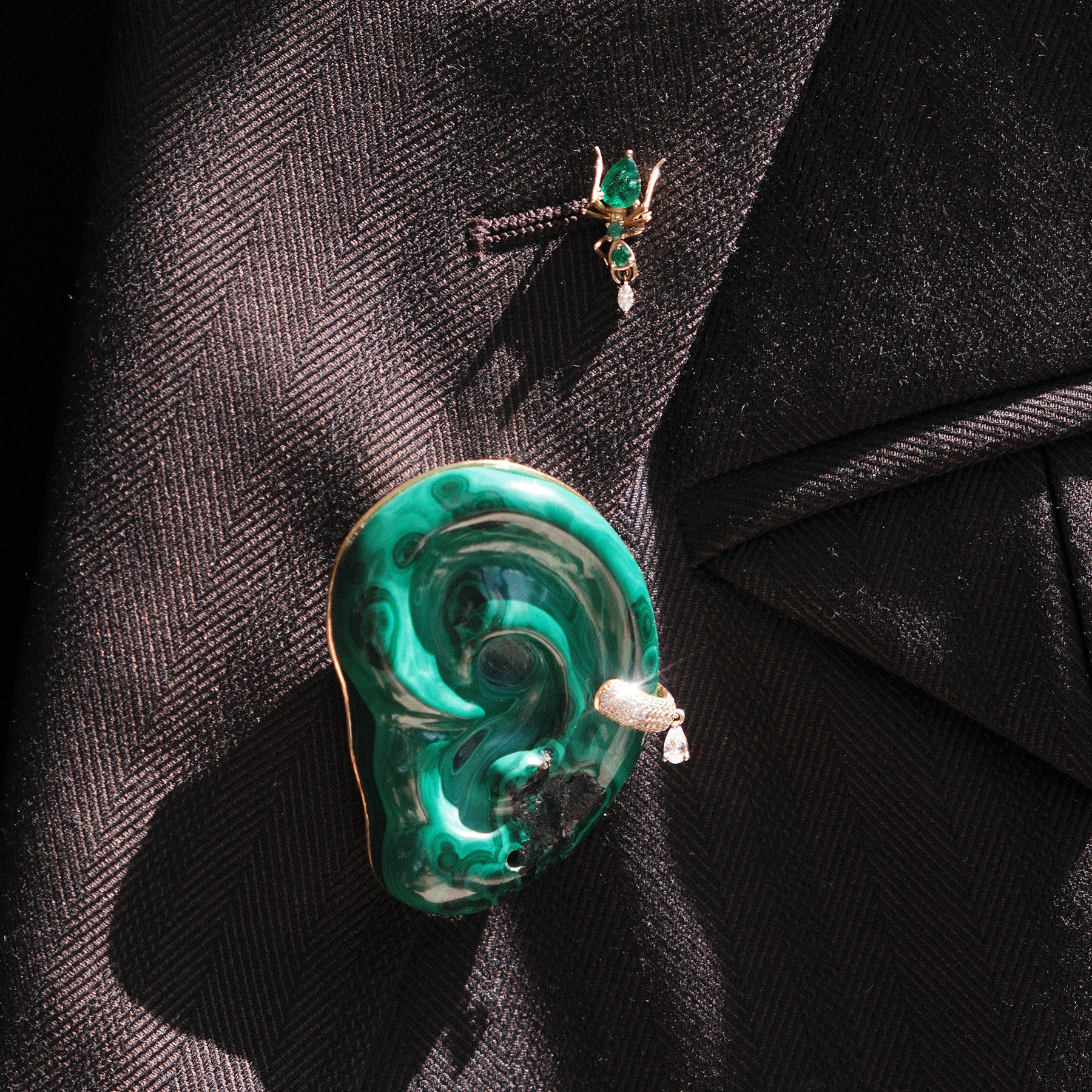 Malachite Ear Brooch