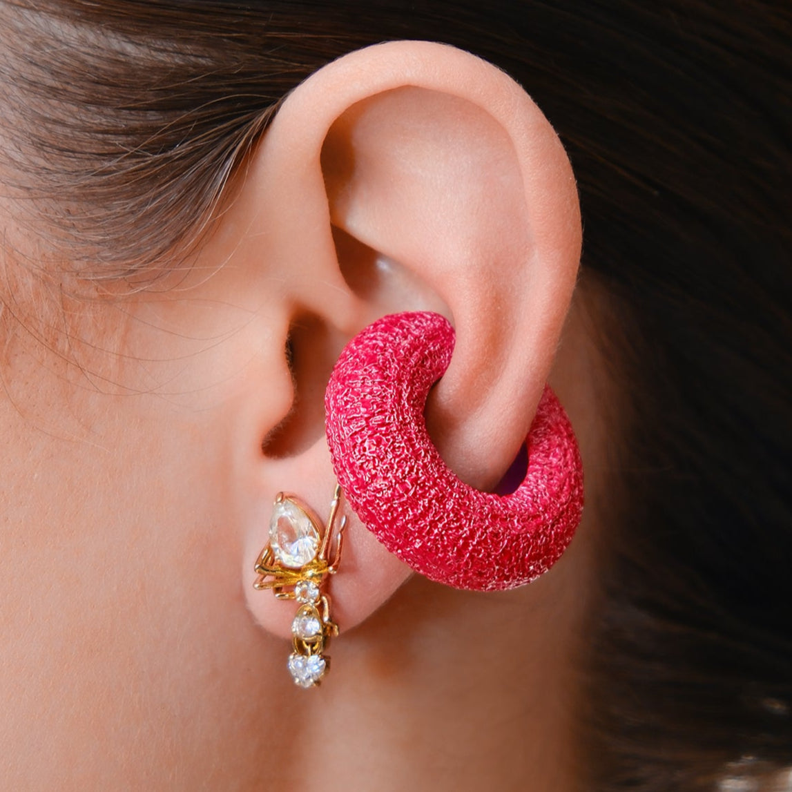 Cocoerow Red Mini Textured Beatrice Ear Cuff Okuta Collection Sculptural Fine Jewelry On Model