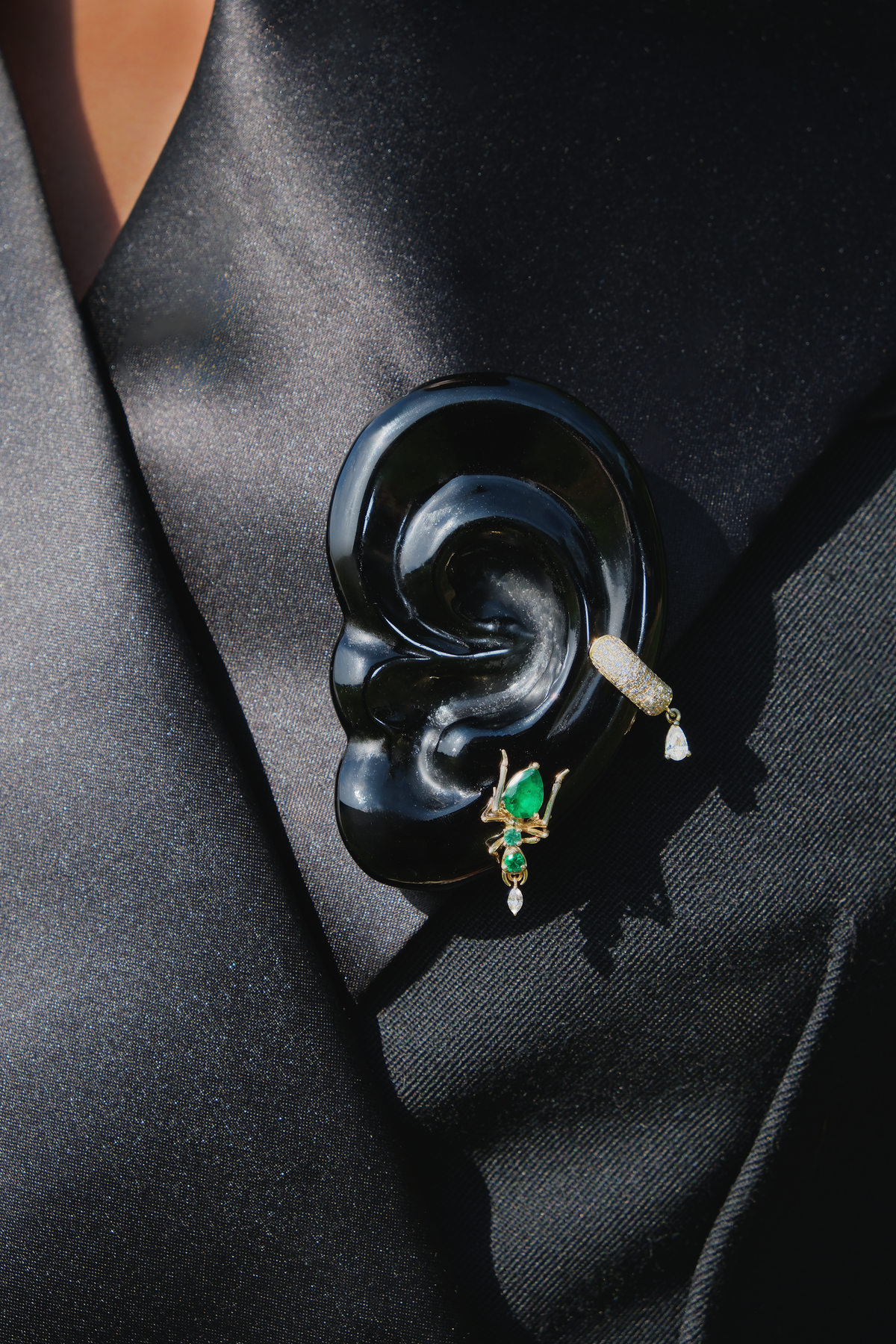 Black Obsidian Ear Brooch