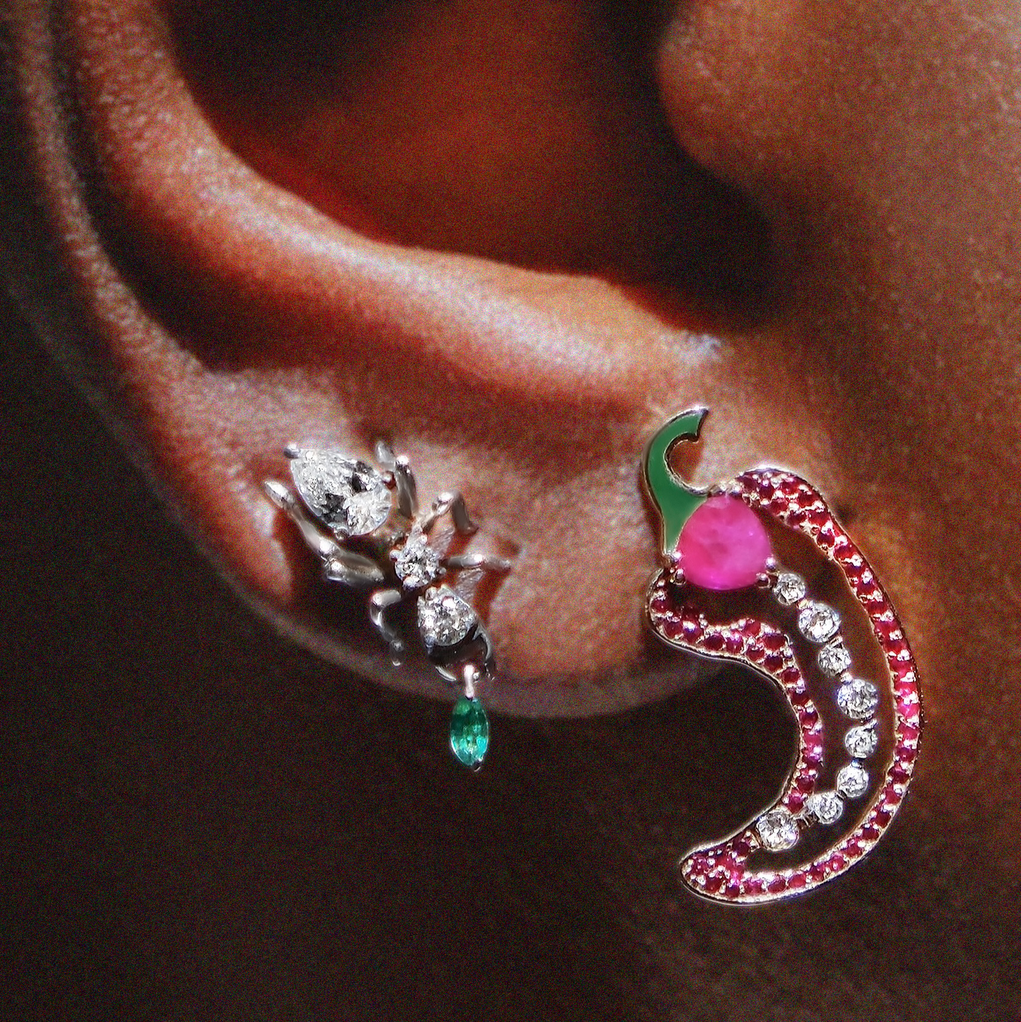 Piri Earring Yellow Gold Red Rubies