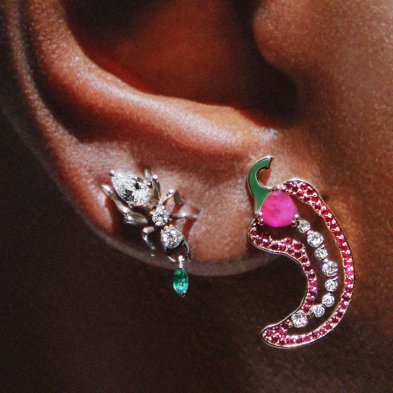 Piri Earring Yellow Gold Red Rubies