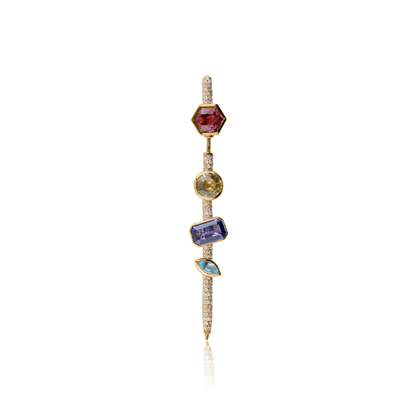 Vira Pin Earring Yellow Gold with Pave Diamonds