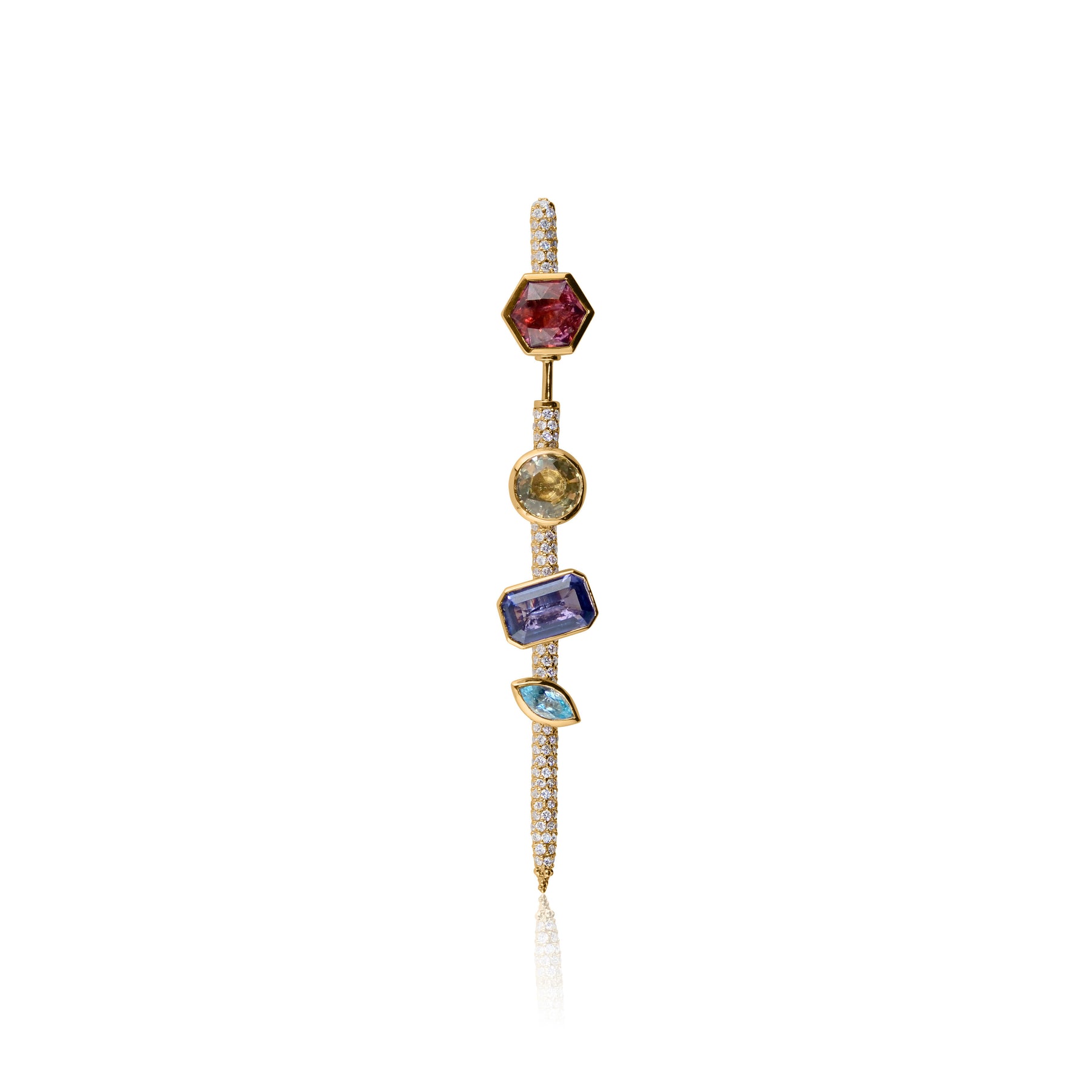 Vira Pin Earring Yellow Gold with Pave Diamonds