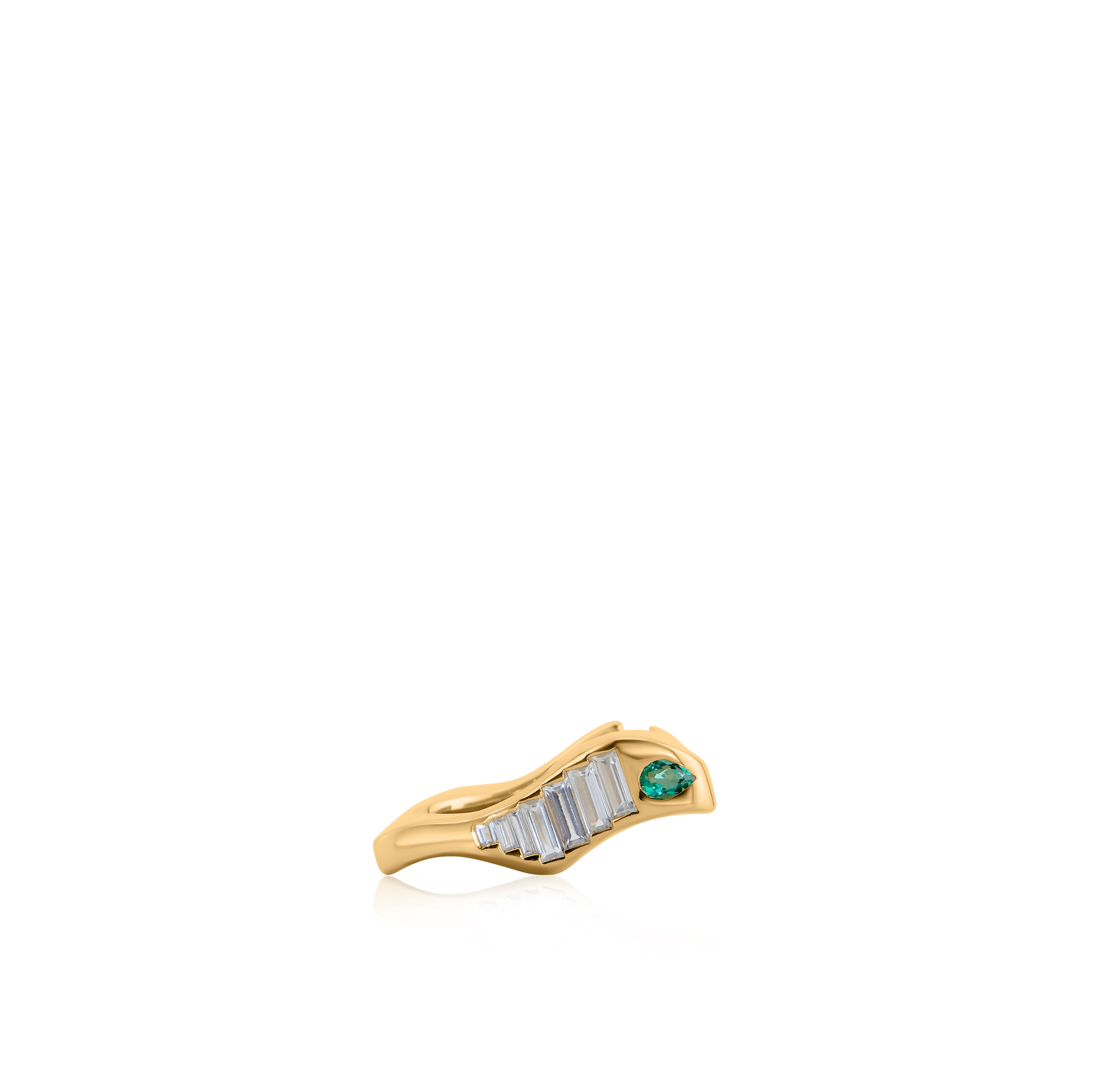 Mobi Ear Cuff Yellow Gold and Green Emerald