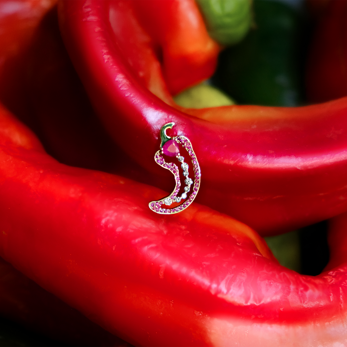 Piri Earring Yellow Gold Red Rubies BY COCOEROW FINE JEWELRY IN PEPPERS 
