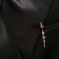 Vira Pin Earring Yellow Gold with Pave Diamonds