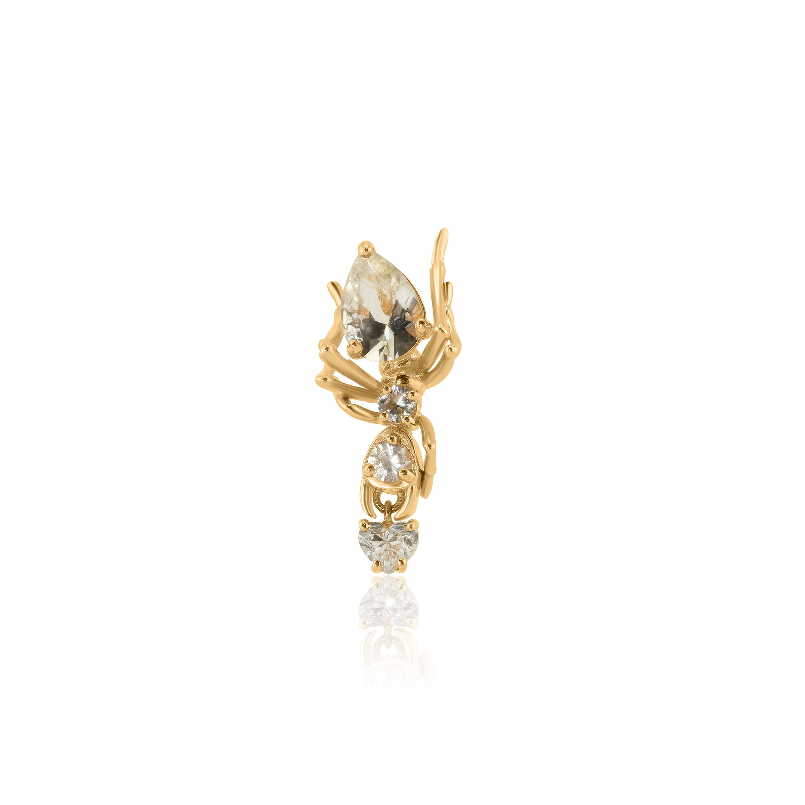 Kokoro Stud Earring Yellow Gold with White Sapphires and Heart Diamond