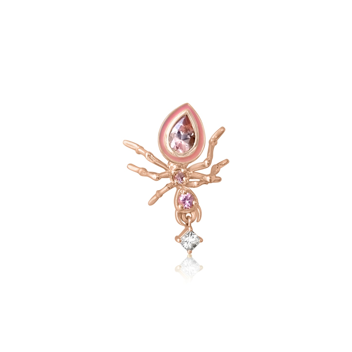 Cocoerow Ant Earring Kokoro Collection 14K Rose Gold Pink Enamel Pink Tourmaline Sculptural Fine Jewelry
