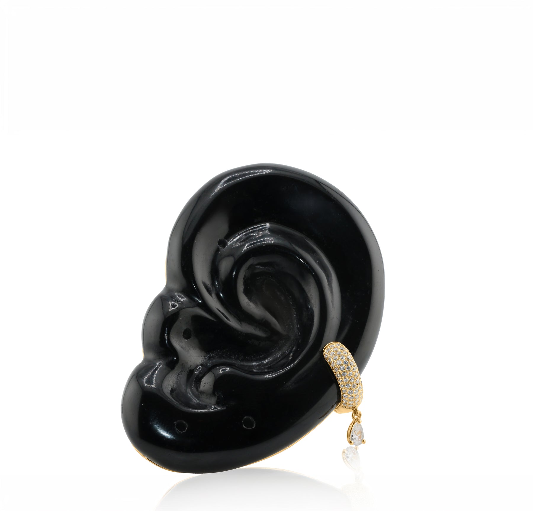 Cocoerow Black Obsidian Ear Brooch Okuta Collection Hand Carved Natural Stone Sculptural Fine Jewelry