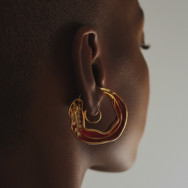 Cocoerow Cayenne Ear Cuff Dine Collection Red Enamel Sculptural Fine Jewelry Side View