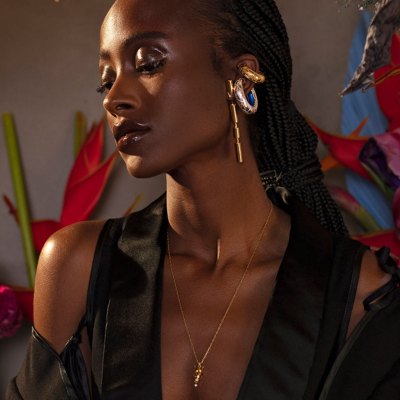 Cocoerow Gold Mini Cracked Effect Beatrice Ear Cuff Okuta Collection Sculptural Fine Jewelry On Model