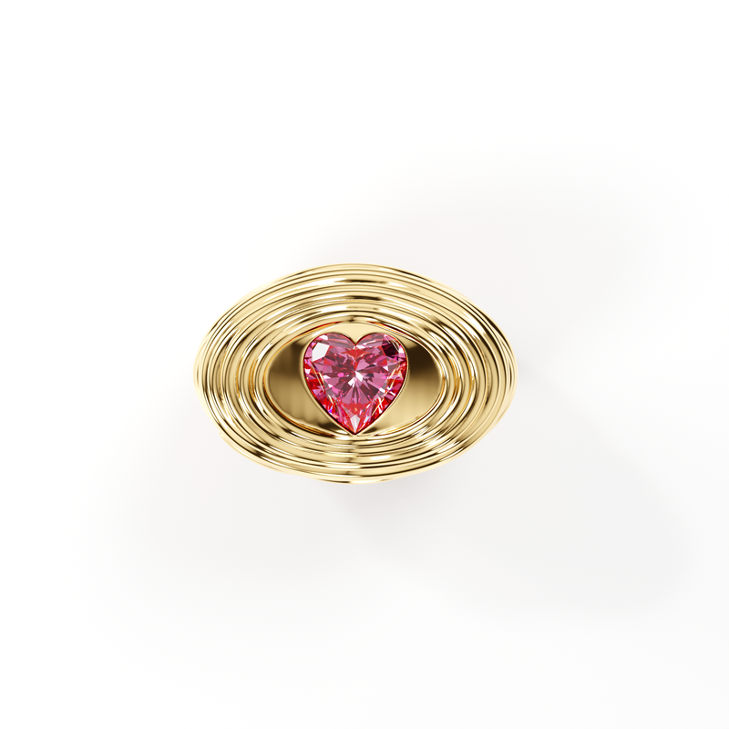 Cocoerow Heart Pasta Ring Dine Collection 14K Yellow Gold Pink Sapphire Sculptural Fine Jewelry