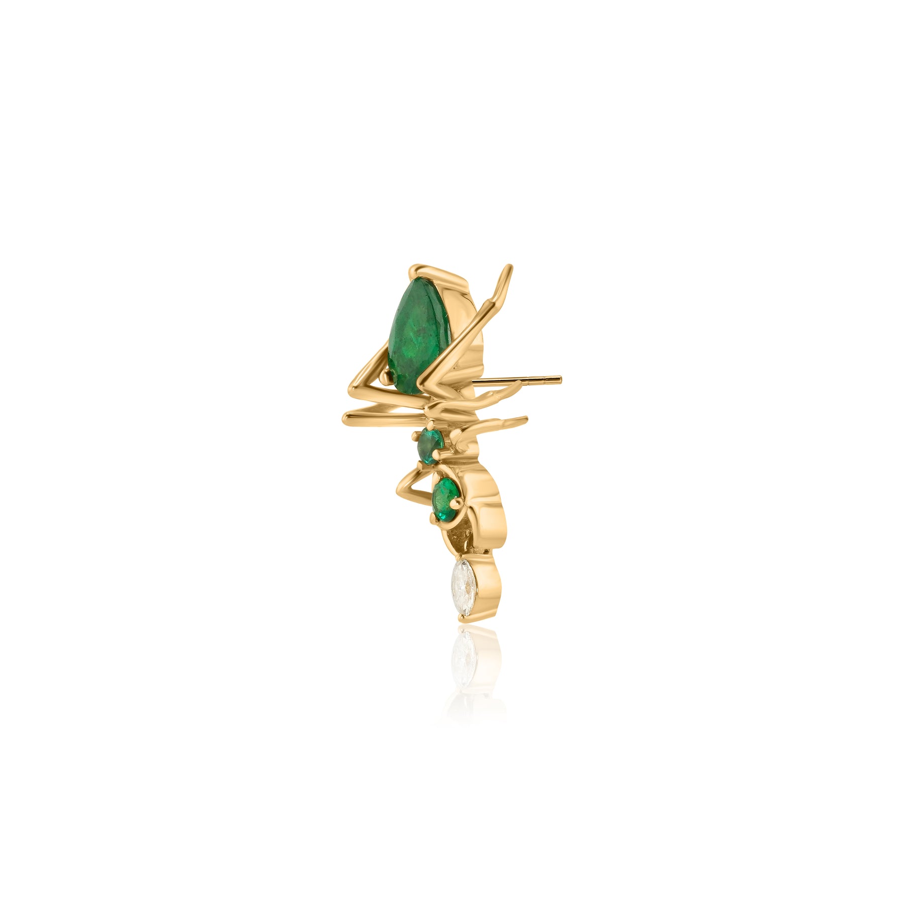 Kokoro Stud Earring Yellow Gold and Green Emeralds