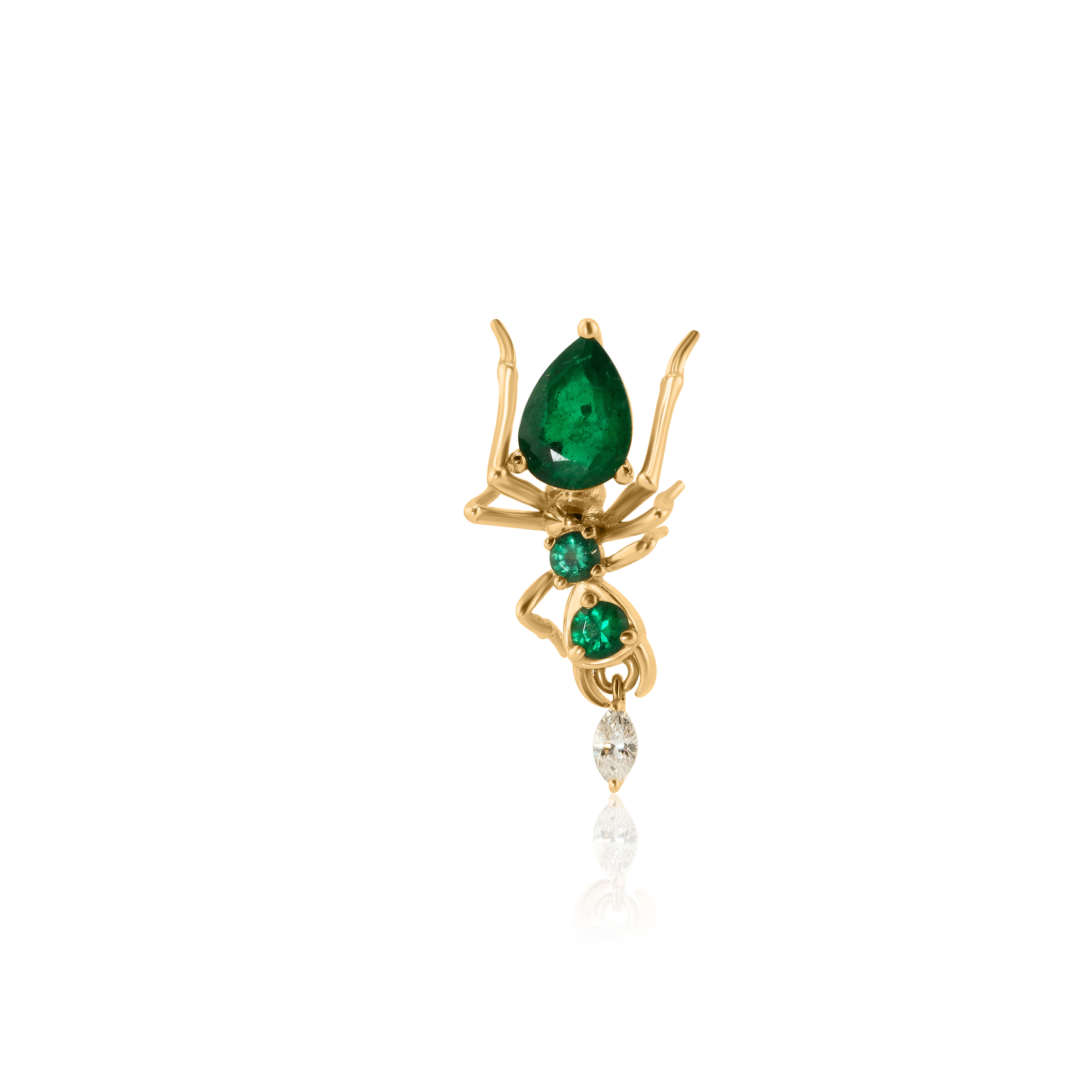Cocoerow Kokoro Stud Earring 14K Yellow Gold Emerald Diamond Sculptural Fine Jewelry