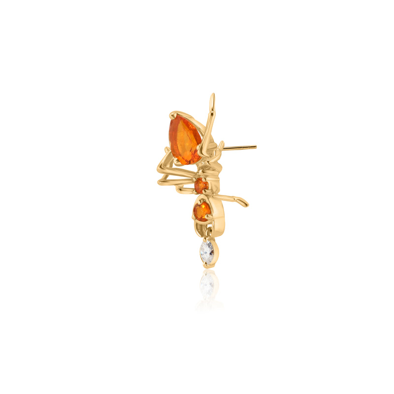Cocoerow Kokoro Stud Earring 14K Yellow Gold Mexican Fire Opal Diamond Sculptural Fine Jewelry Front View