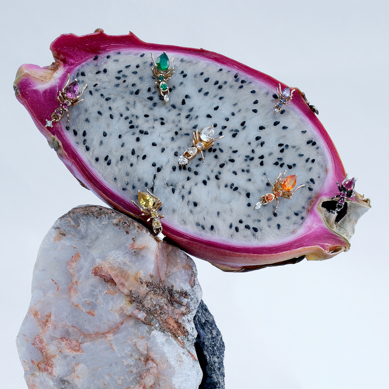 Cocoerow Kokoro Stud Earring 14K Yellow Gold Tanzanite Diamond Sculptural Fine Jewelry Concept Campaign