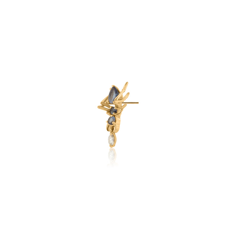 Cocoerow Kokoro Stud Earring 14K Yellow Gold Tanzanite Diamond Sculptural Fine Jewelry Front View
