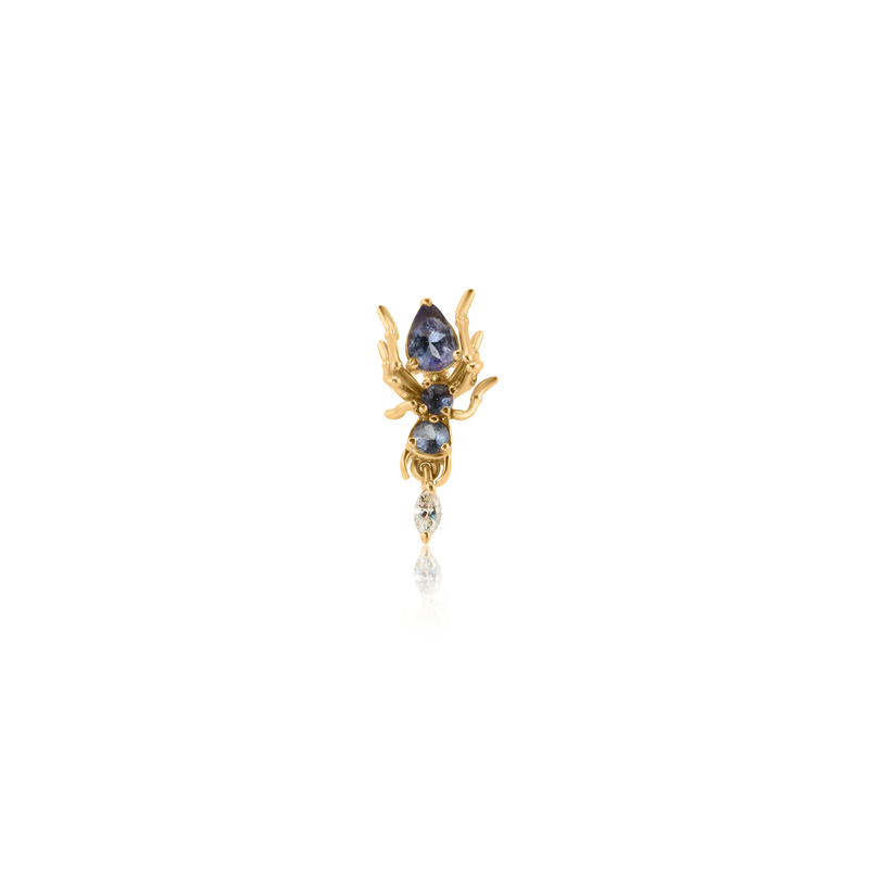 Cocoerow Kokoro Stud Earring 14K Yellow Gold Tanzanite Diamond Sculptural Fine Jewelry