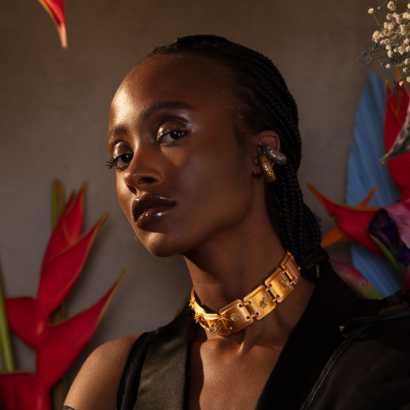 Cocoerow Mini Beatrice Ear Cuff Okuta Collection Textured Silver Sculptural Fine Jewelry On Model