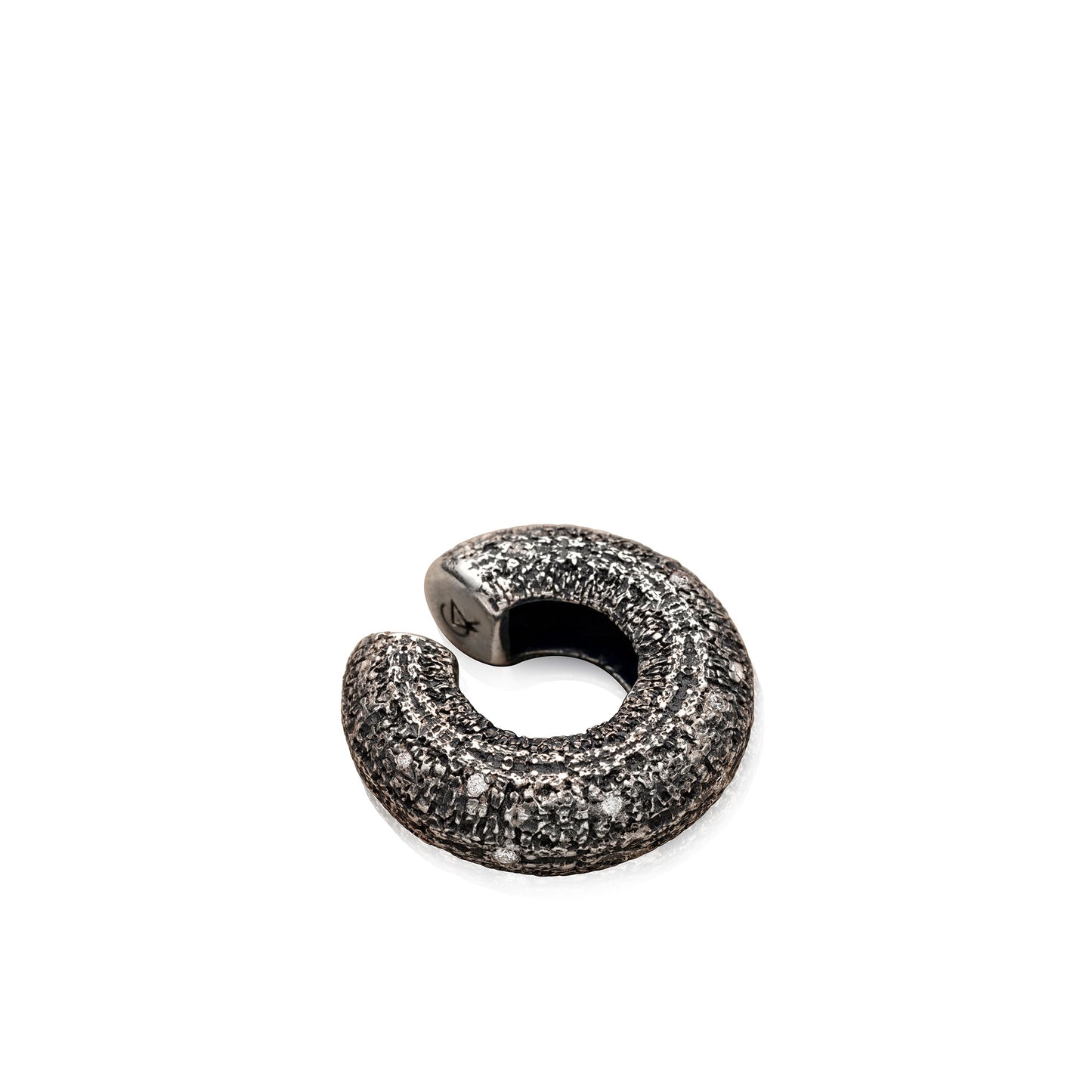 Beatrice Mini Textured Ear Cuff Silver with diamonds