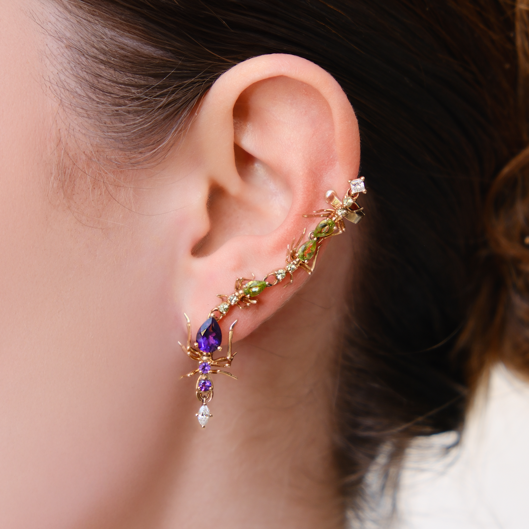 Olofin Earring Yellow Gold with Amethyst and Peridots