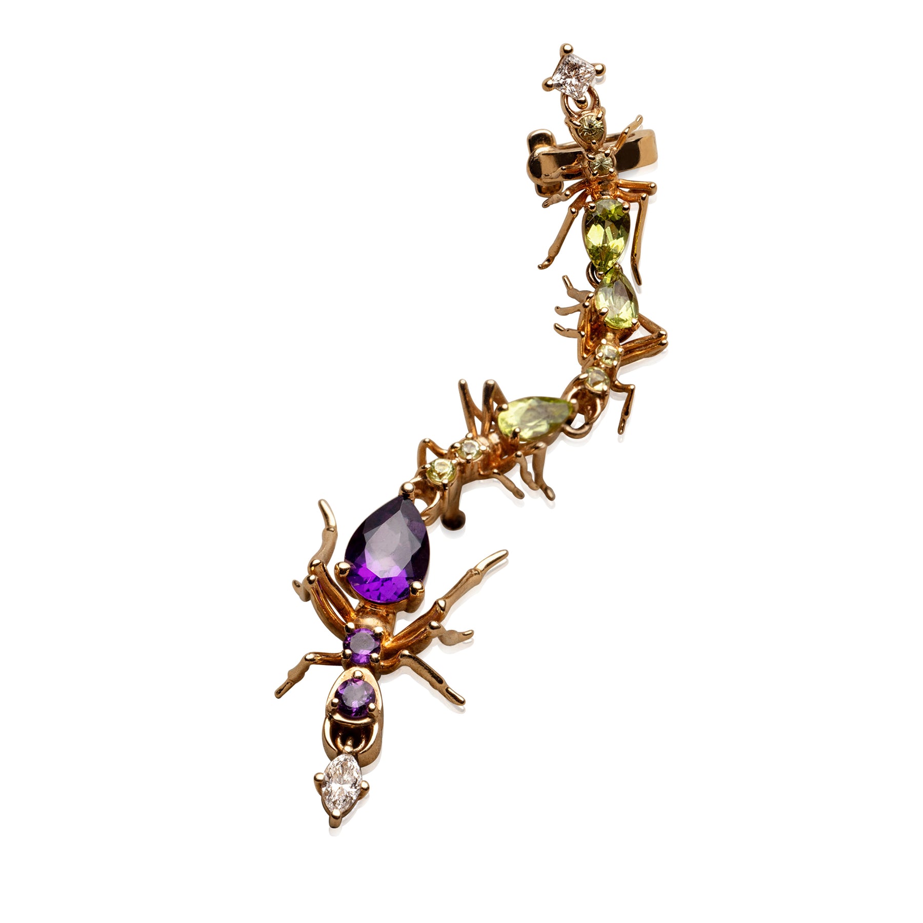 Cocoerow Olofin Earring 14K Yellow Gold Amethyst Peridot Diamond Sculptural Fine Jewelry