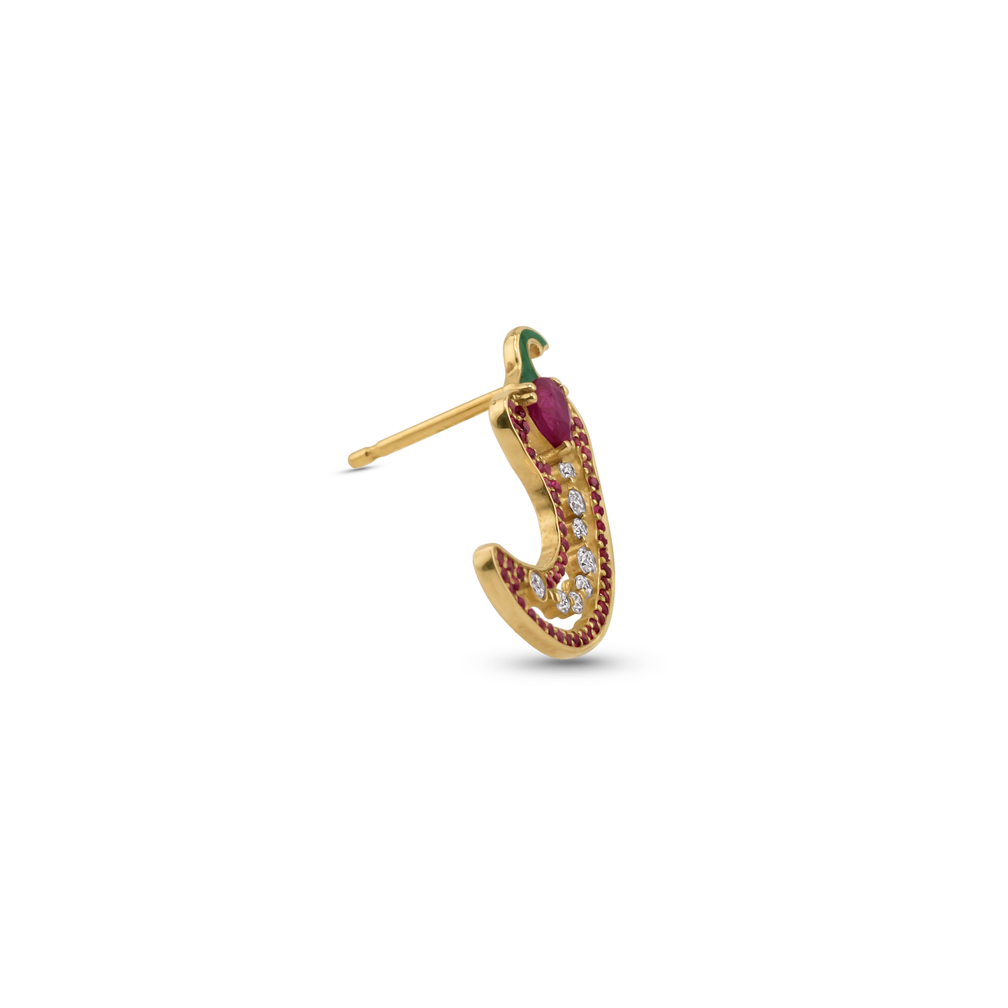 Cocoerow Piri Earring Dine Collection 14K Yellow Gold Red Ruby Sculptural Fine Jewelry Side View