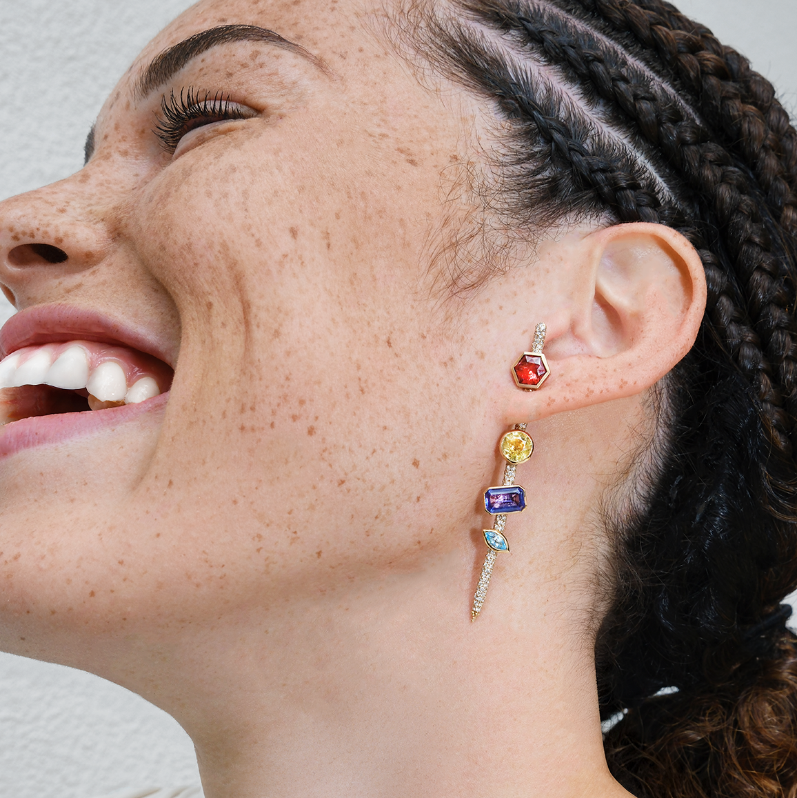 Cocoerow Vira Earring 14K Gold Pave Diamonds Sculptural Fine Jewelry model imagery