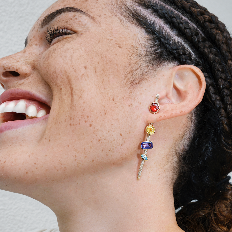 Cocoerow Vira Earring 14K Gold Pave Diamonds Sculptural Fine Jewelry model imagery