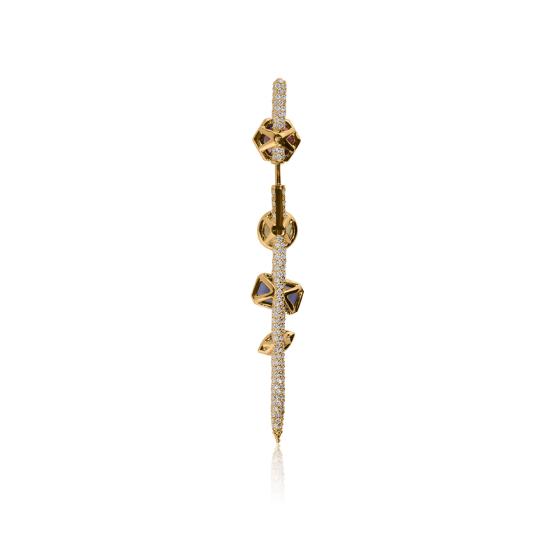 Cocoerow Vira Earring 14K Yellow Gold Natural Gemstones Diamonds Sculptural Fine Jewelry Back View