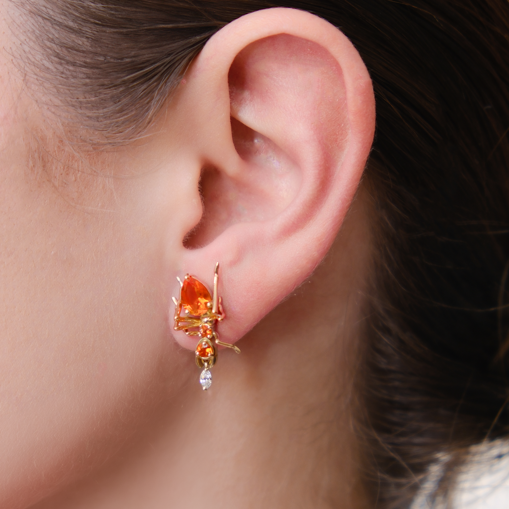 Kokoro Stud Earring Yellow Gold with Mexican Fire Opal