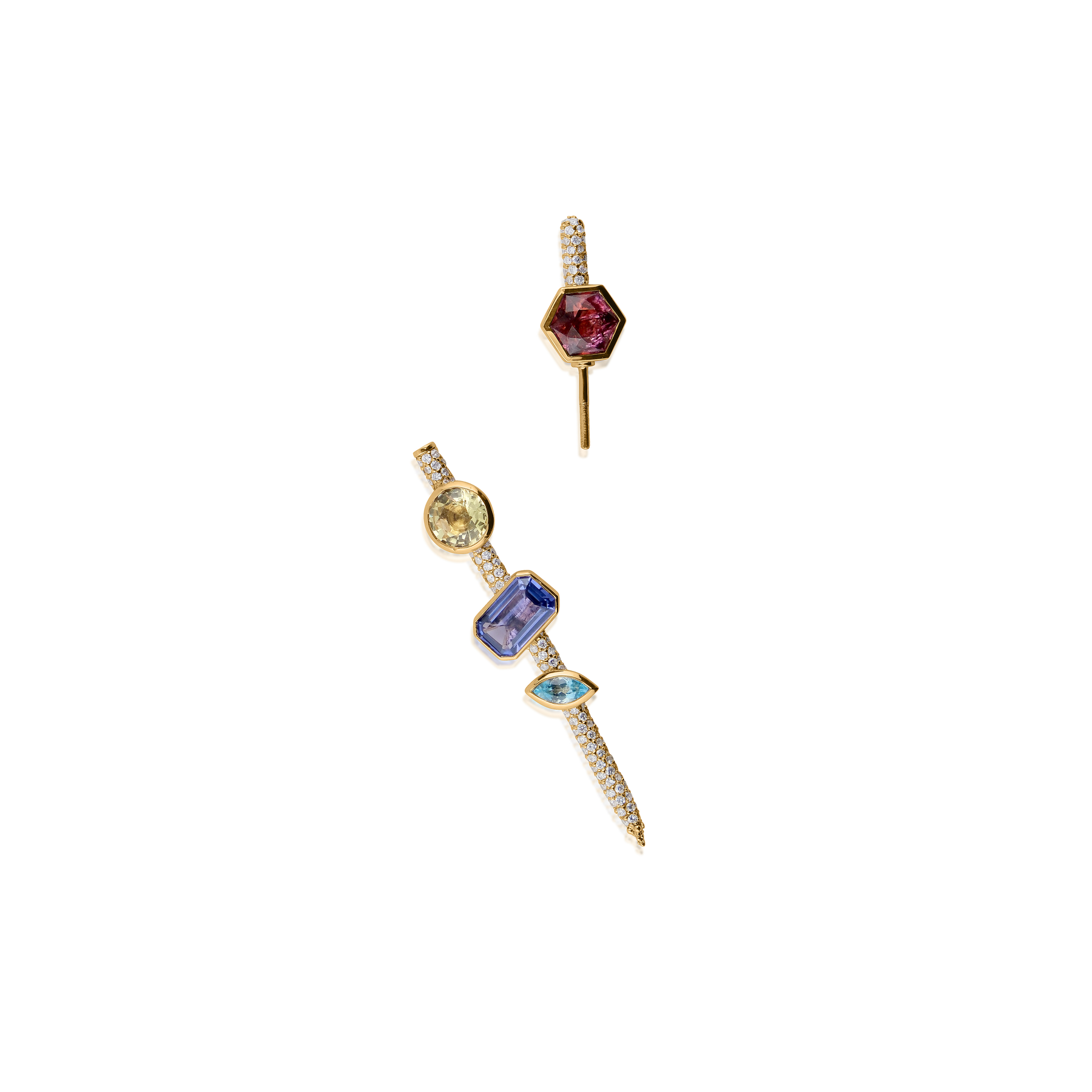 Vira Pin Earring Yellow Gold with Pave Diamonds