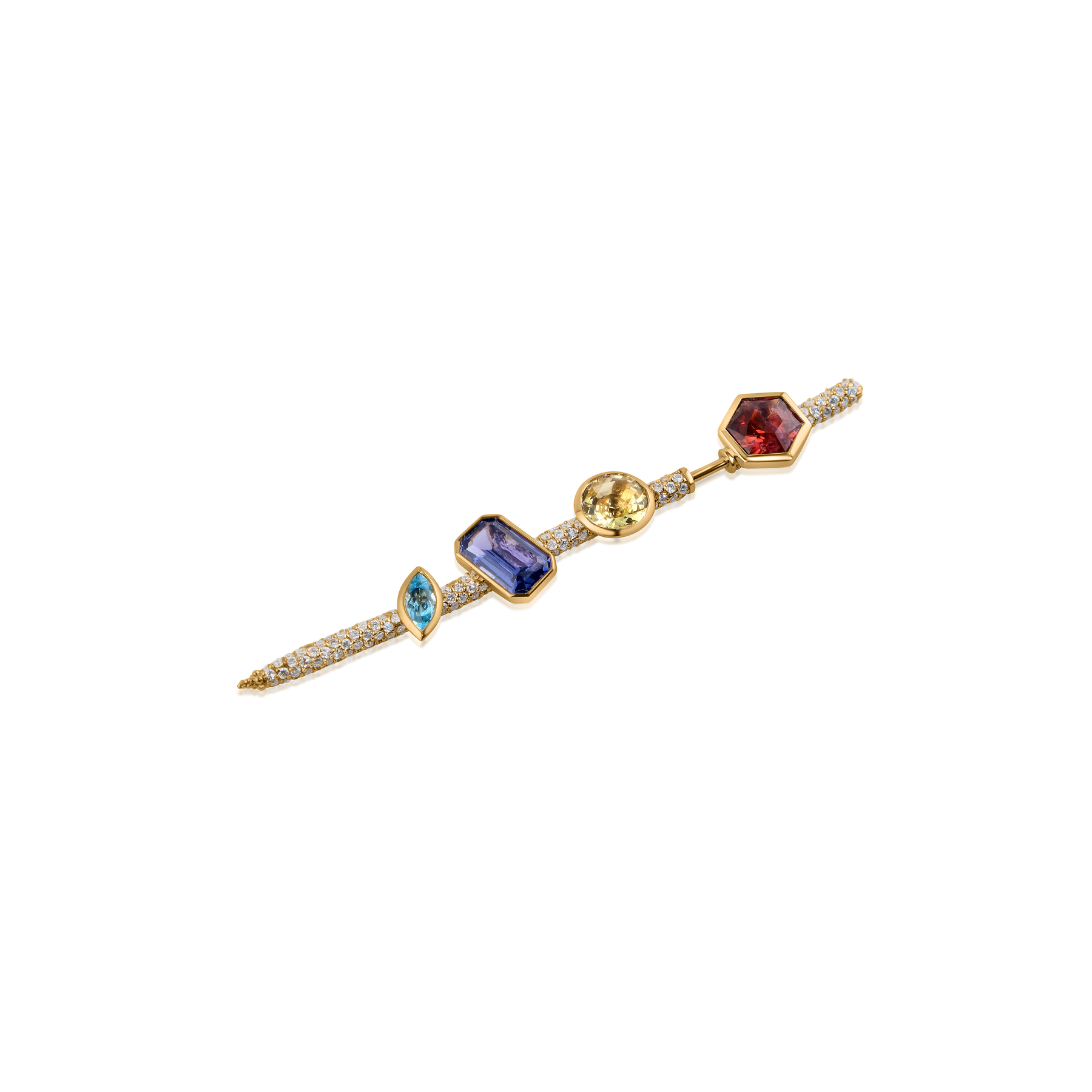 Vira Pin Earring Yellow Gold with Pave Diamonds