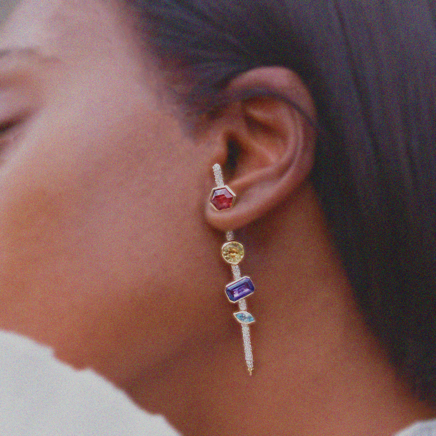Vira Pin Earring Yellow Gold with Pave Diamonds